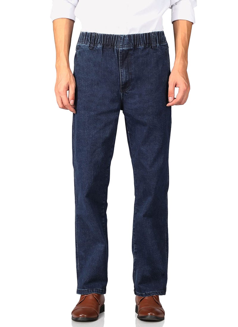 Soojun Mens Casual Loose Fit Elastic Waist Denim Pants, Deep Blue, 38W x 30L - Image 1